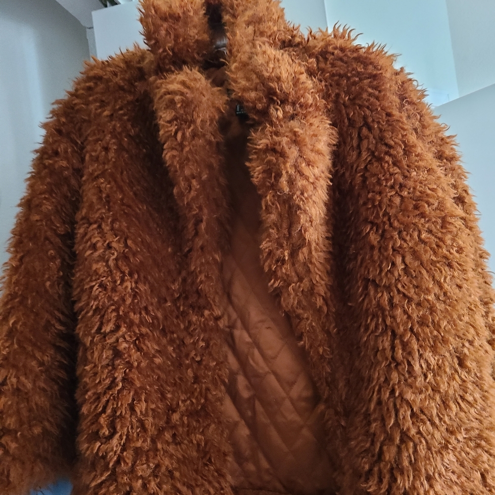 Brown faux fur womens coat
